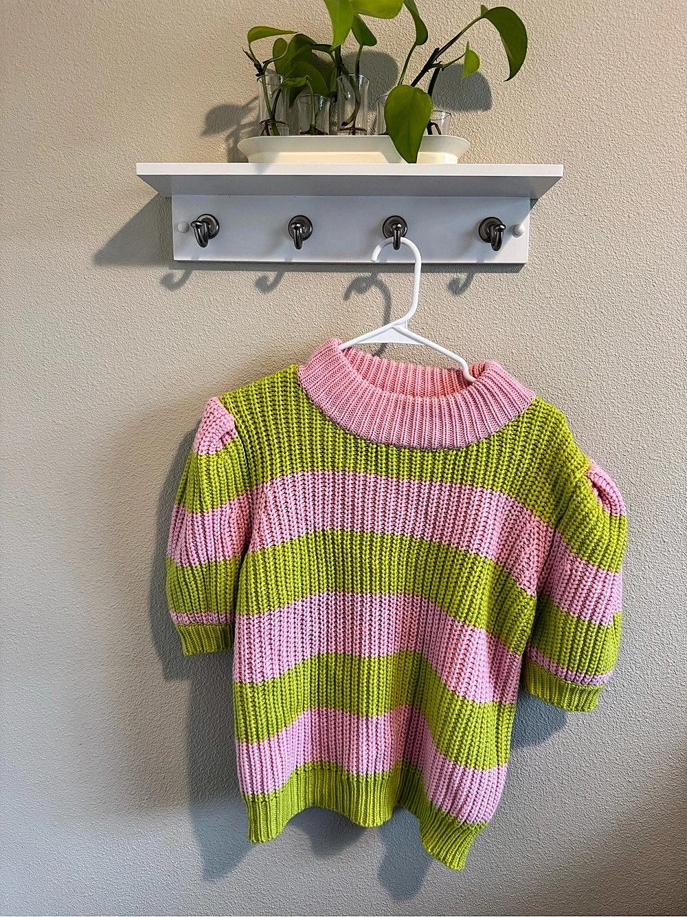 English Factory Stripe Mockneck Sweater Green & Pink Size Large